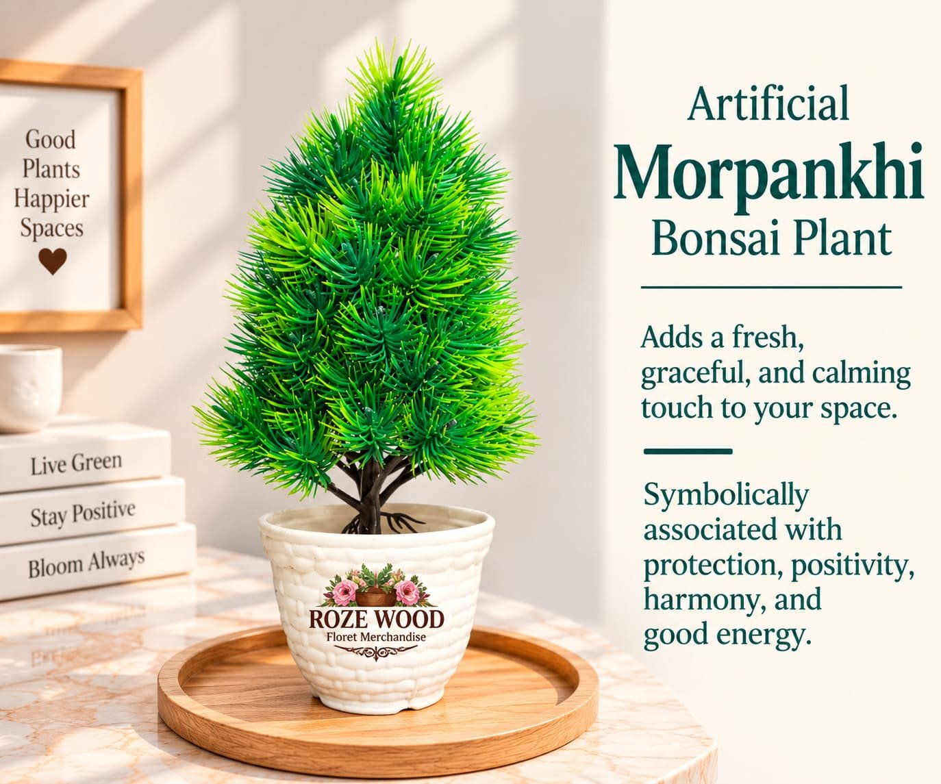 Artificial Morpankhi Bonsai Plant in Tile-Finish White Pot