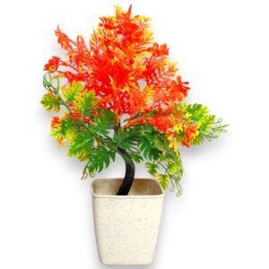 Artificial Multicolor Leaves Bonsai Plant in White Gamla Pot