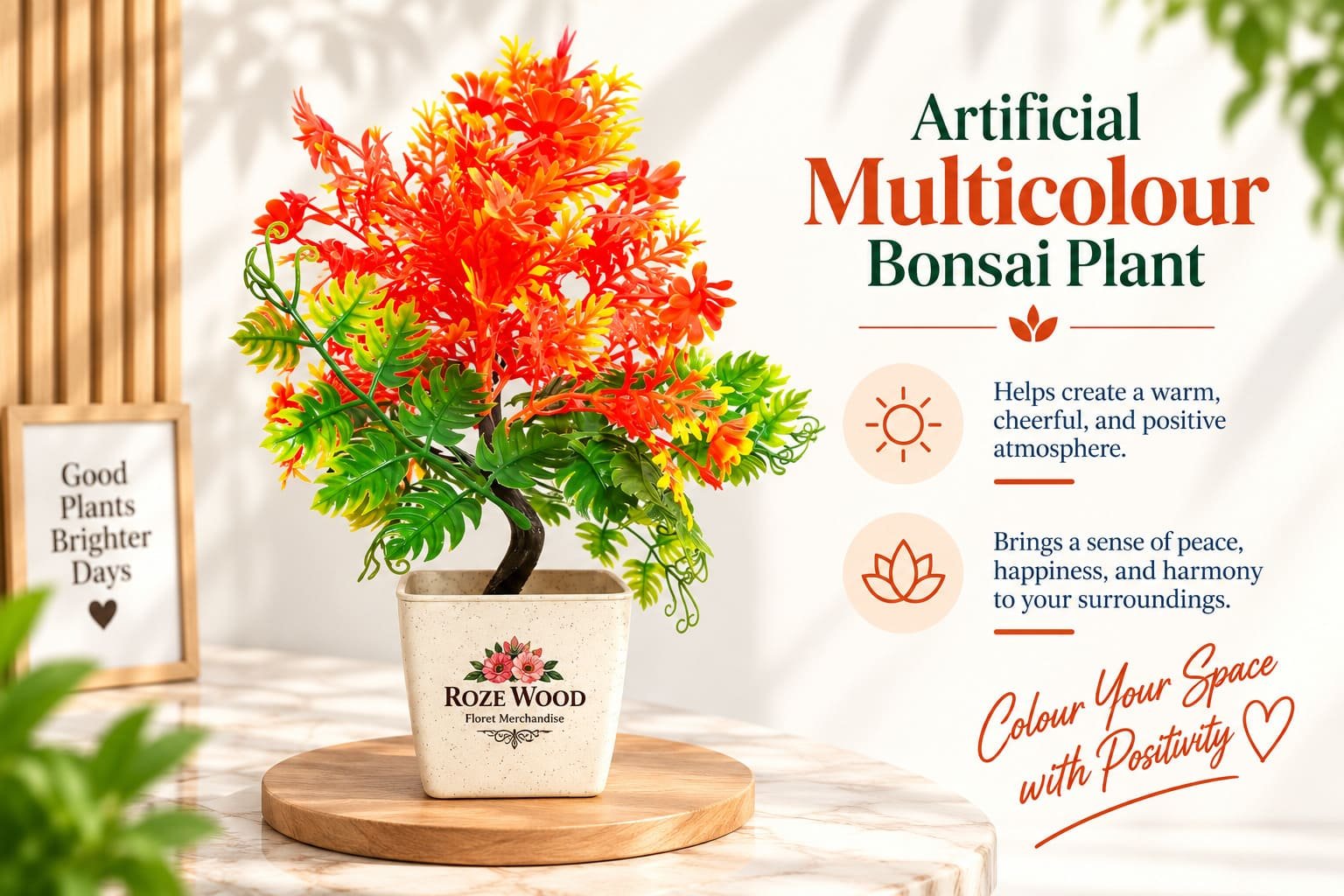 Artificial Multicolour Bonsai Plant in White Gamla Pot
