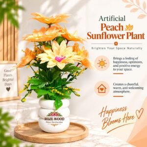 Artificial Peach Sunflower Plant in Three-Layer White Pot