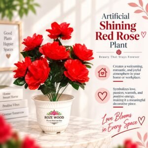 Artificial Shining Red Rose Plant in Fancy White Pot