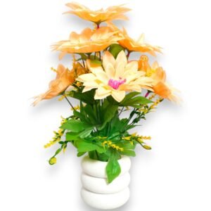 Artificial Peach Sunflower Plant in Three-Layer White Pot