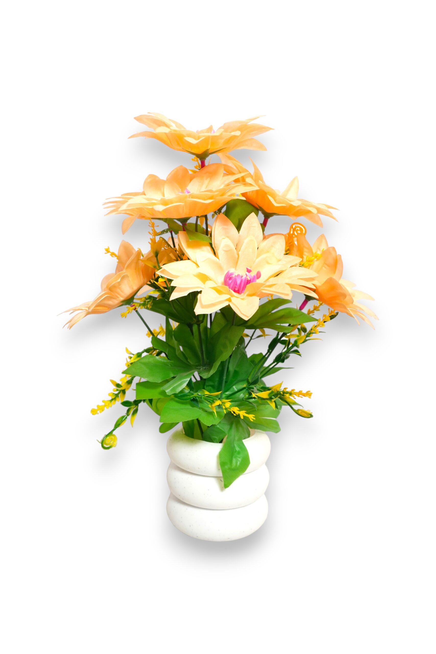 Artificial Peach Sunflower Plant in Three-Layer White Pot