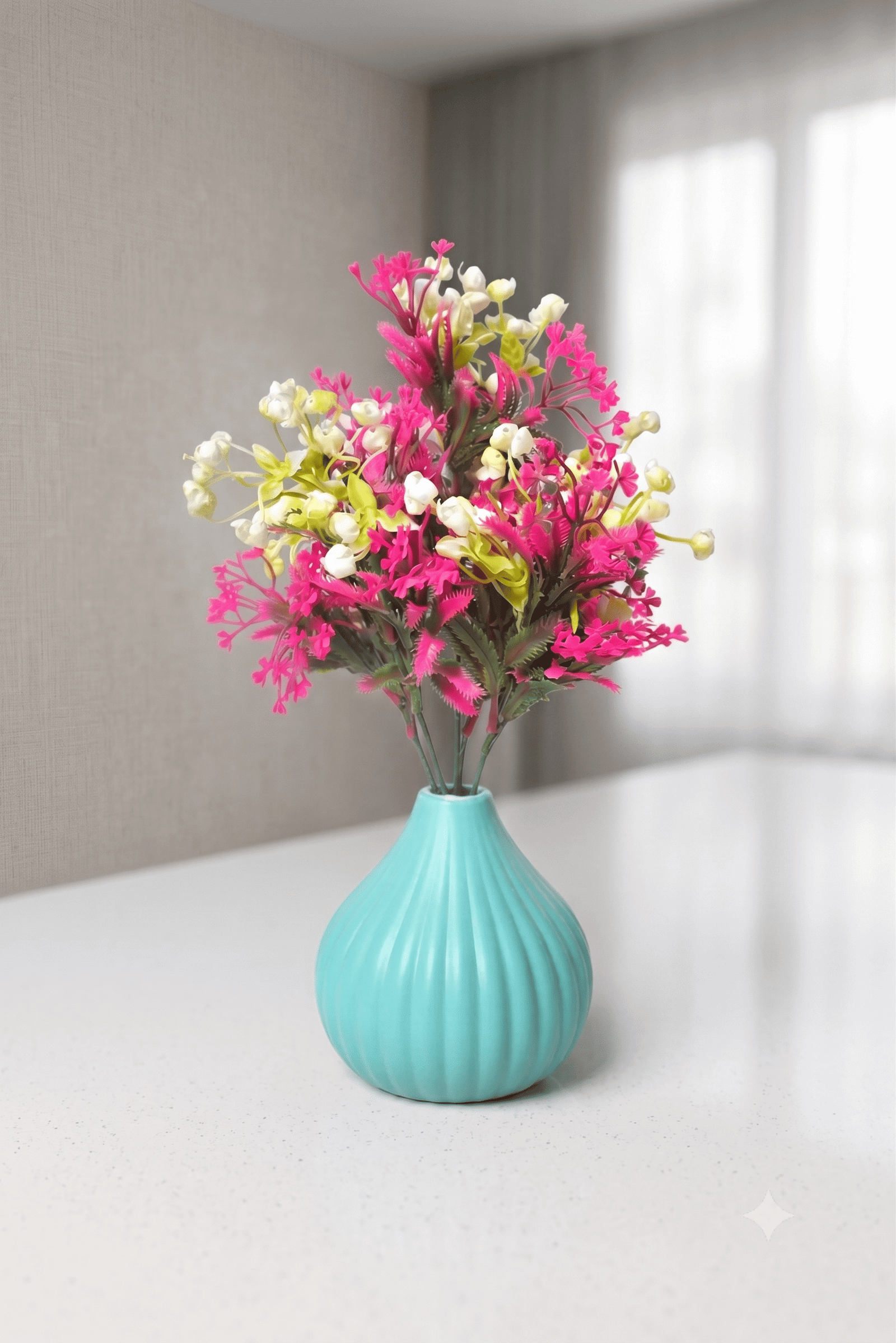 artificial japanese colorfull flower plant with blue pot