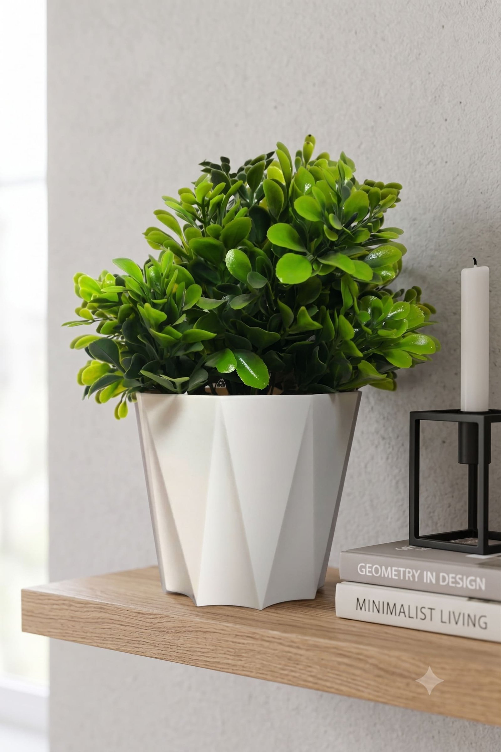 artificial diamond pot with green leaf plant