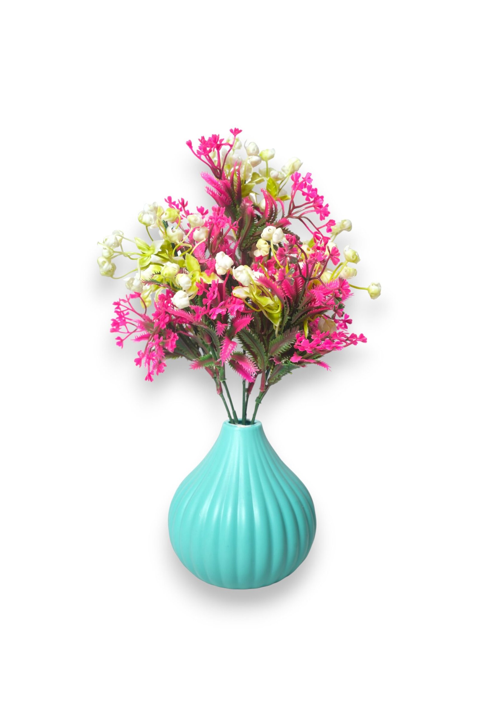 Artificial Japanese Full Blossom Flower Plant with Sea Blue Pot