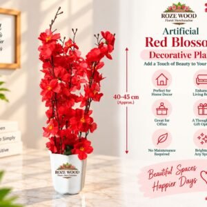 Artificial Thailand Cherry Blossom Flower Tree in Blood Red Color with white desiner pot