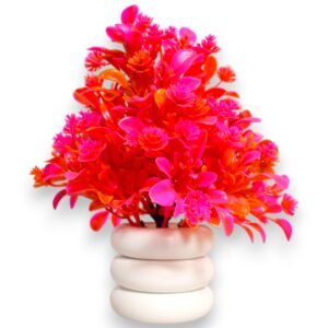 Artificial Bright Pink Bonsai Plant with White Tier-Shaped Pot