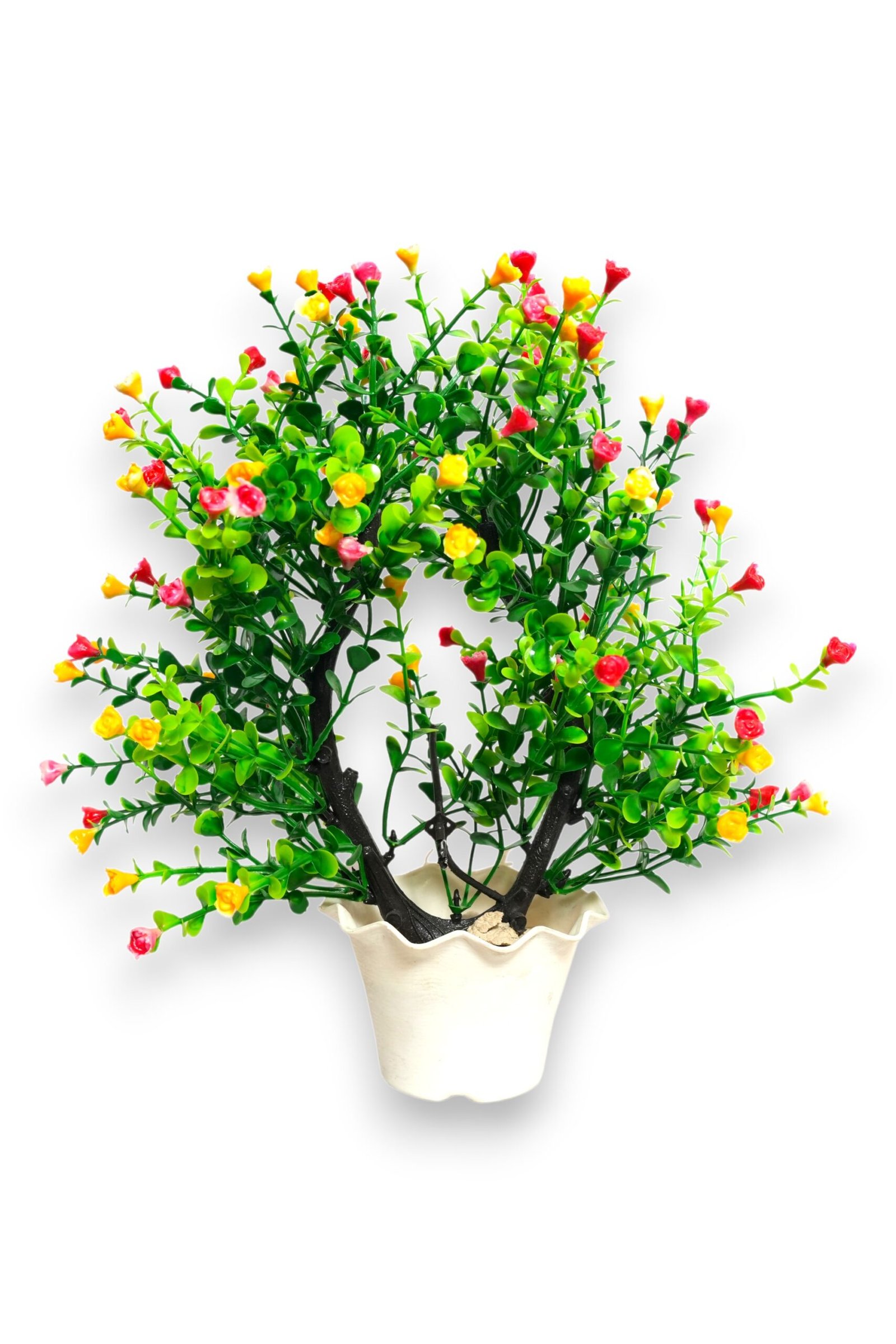 Artificial Buti Red Yellow Flower Plant in Opal Shaped Stem