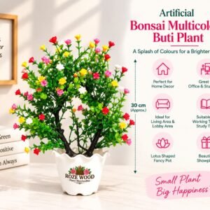Artificial Bonsai Multicolour Buti Plant with Lotus-Shaped White Pot