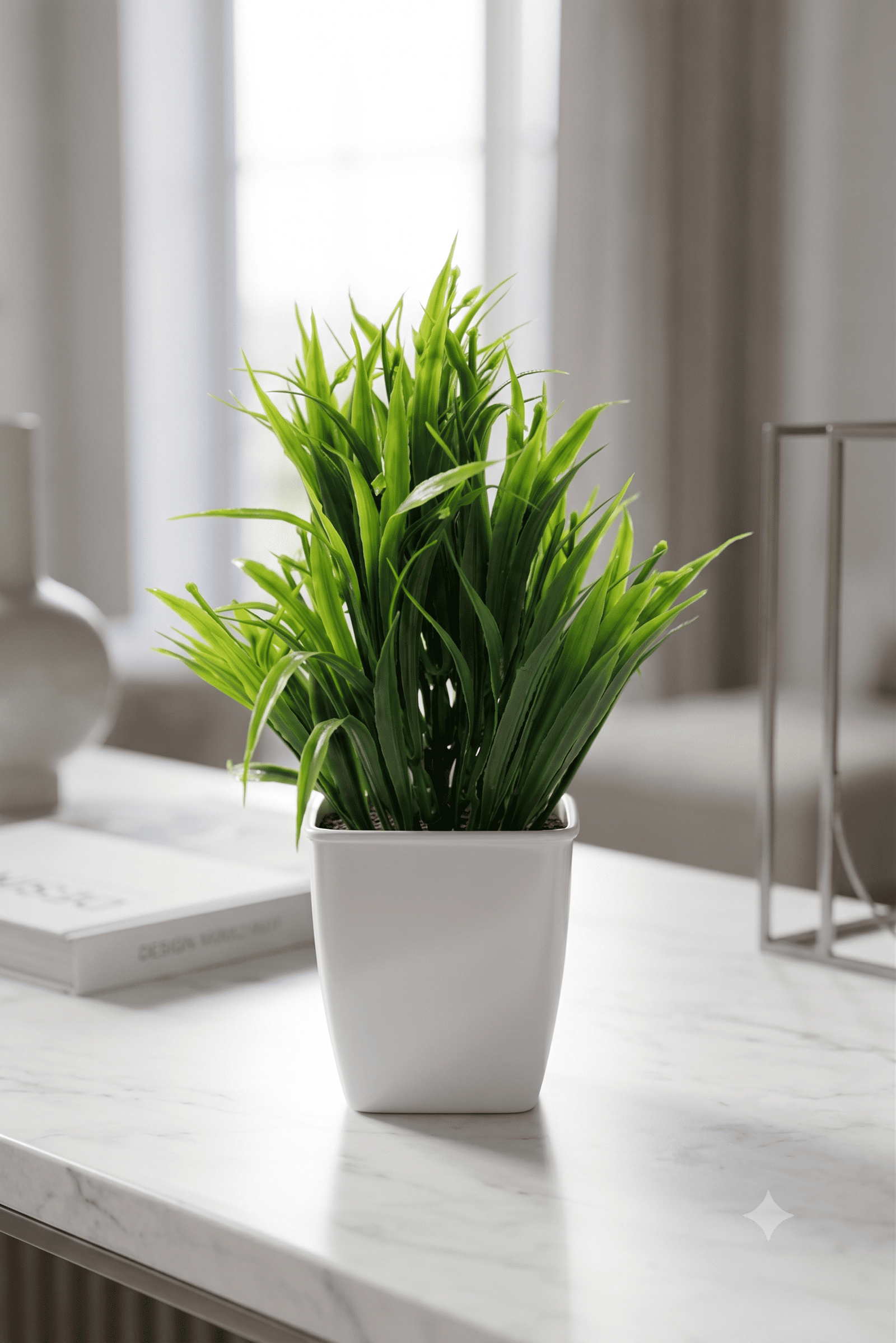 artificial green grass looks like natural with white pot