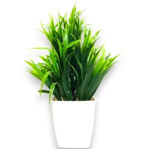 Artificial Bonsai Green Grass Plant with White Pot