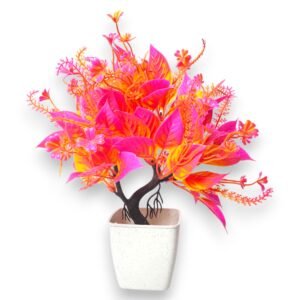 Artificial Bonsai Leaf Plant with Cherry Blossom and White Pot