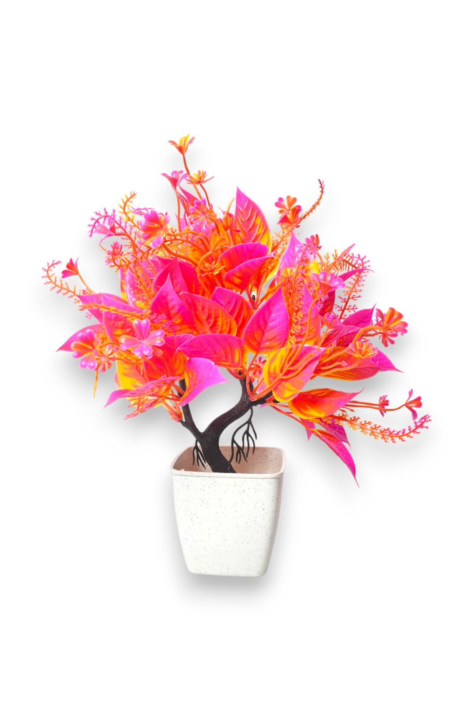 Artificial Bonsai Leaf Plant with Cherry Blossom and White Pot