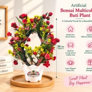 Artificial Bonsai Multicolour Buti Plant with Lotus-Shaped White Pot