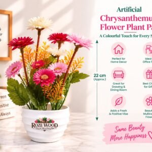 Artificial Chrysanthemum Flower Plant Pair with White Pot