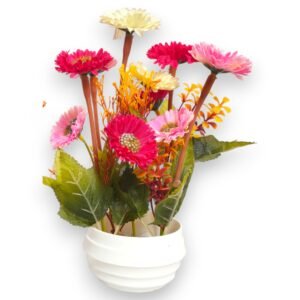 Artificial Chrysanthemum Flower Plant with White Pot