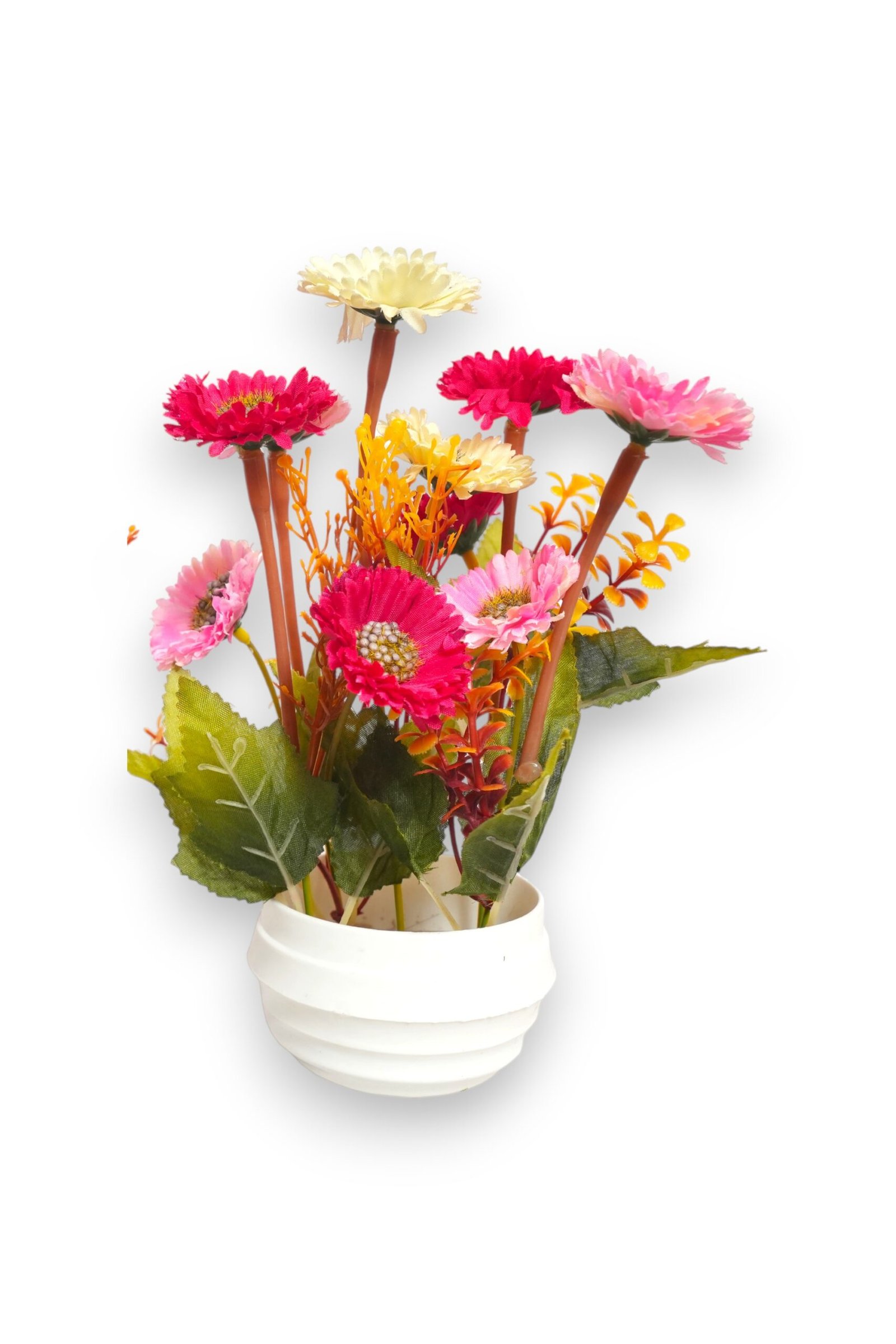 Artificial Chrysanthemum Flower Plant with White Pot
