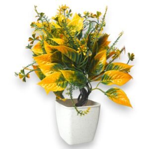 Artificial Croton Leaf Bonsai Plant with a fancy white pot