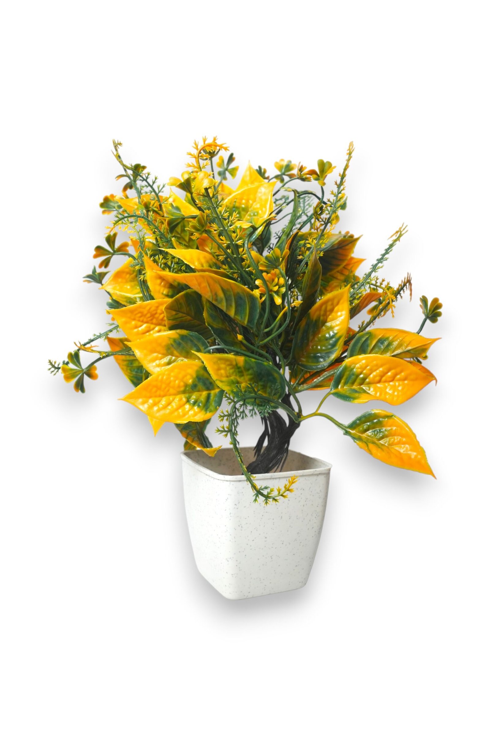Artificial Croton Leaf Bonsai Plant with a fancy white pot
