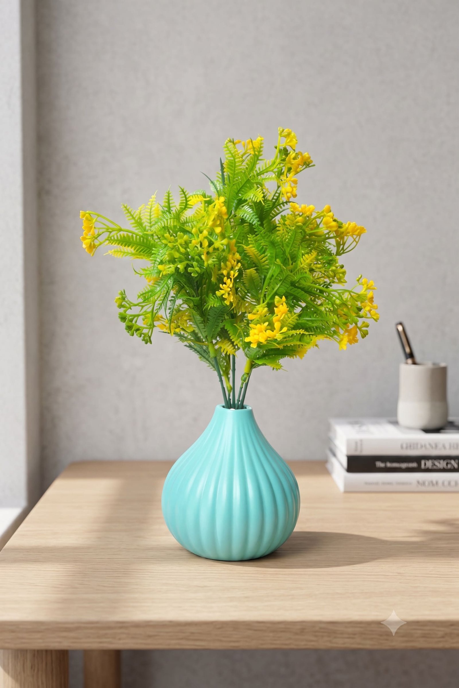artificial green bush plant with good looking pot