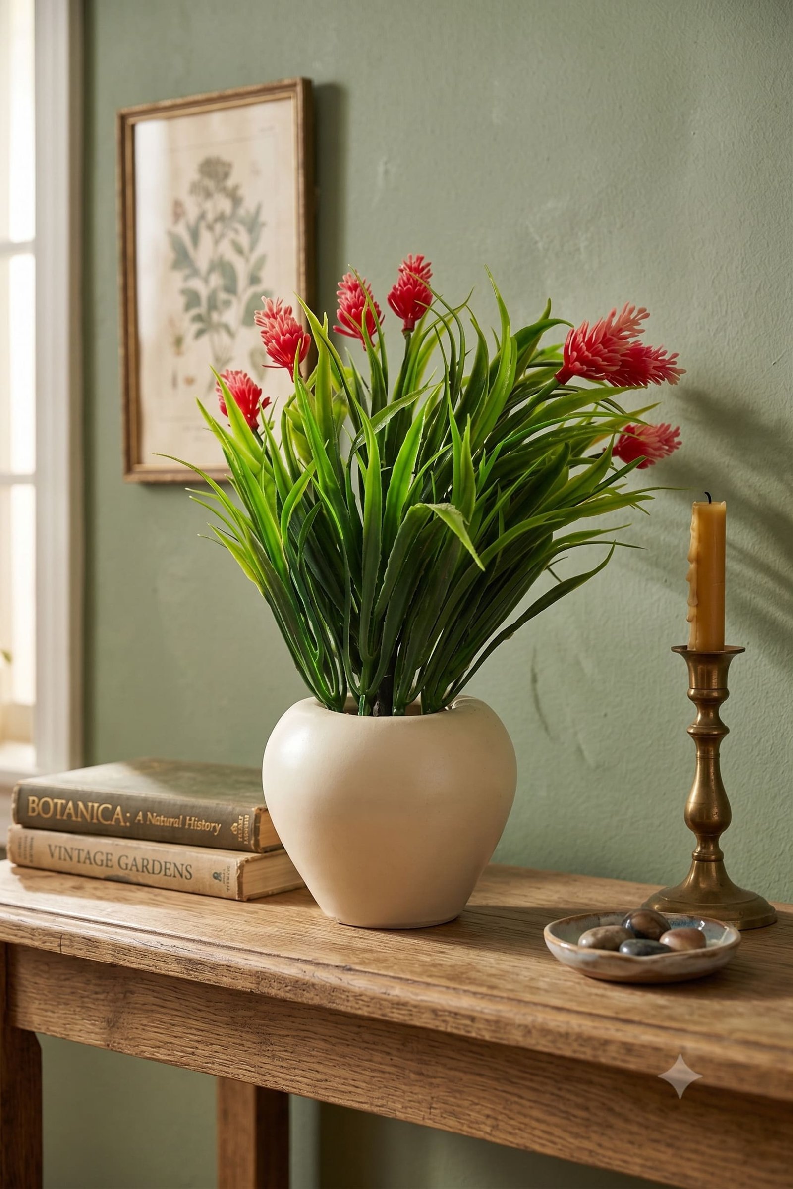 artificial bonsai palnt grren leaf with red buti