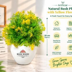 Artificial Natural Bush Yellow Wild Flower Plant with Semi Glossy Apple Shape White Pot