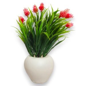 Artificial Green Leaves Bonsai Plant with Red Flowers