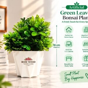 Artificial Green Leaves Bonsai Plant with Diamond Cut White Pot