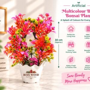 Artificial Multicolour Buti Bonsai Plant with Lotus Shaped Fancy White Pot