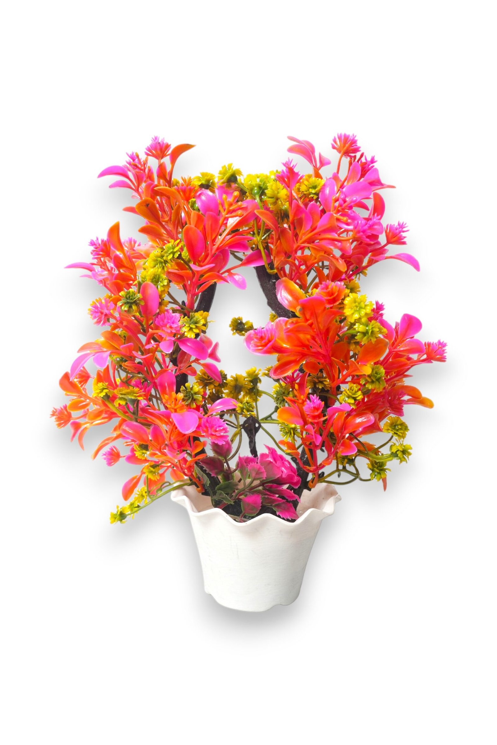 Artificial Multicolour Buti Bonsai Plant with Lotus Shaped Pot