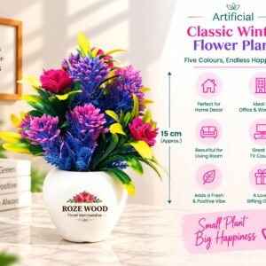 Artificial Multicolour Classic Winter Flower Plant with Apple Shaped Fancy White Pot