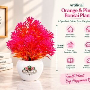 Artificial Orange & Pink Bonsai Plant with Apple-Shaped White Pot
