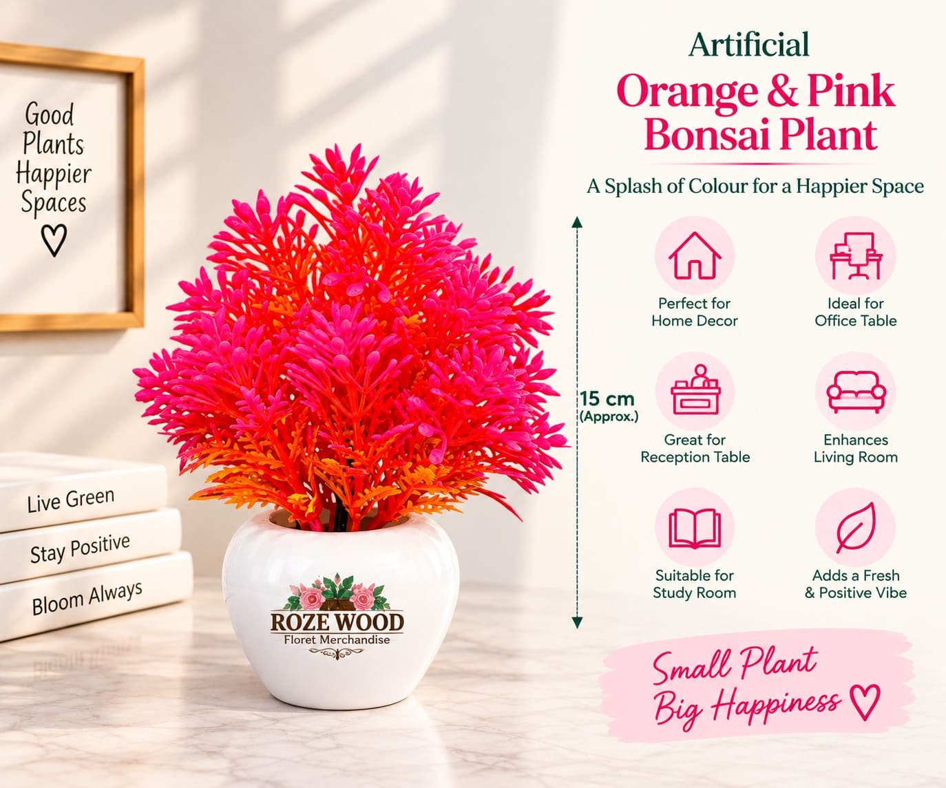 Artificial Orange & Pink Bonsai Plant with Apple-Shaped White Pot