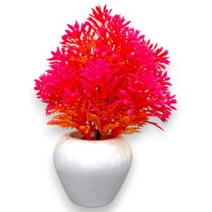 Artificial Orange & Pink Bonsai Plant with Apple-Shaped White Pot