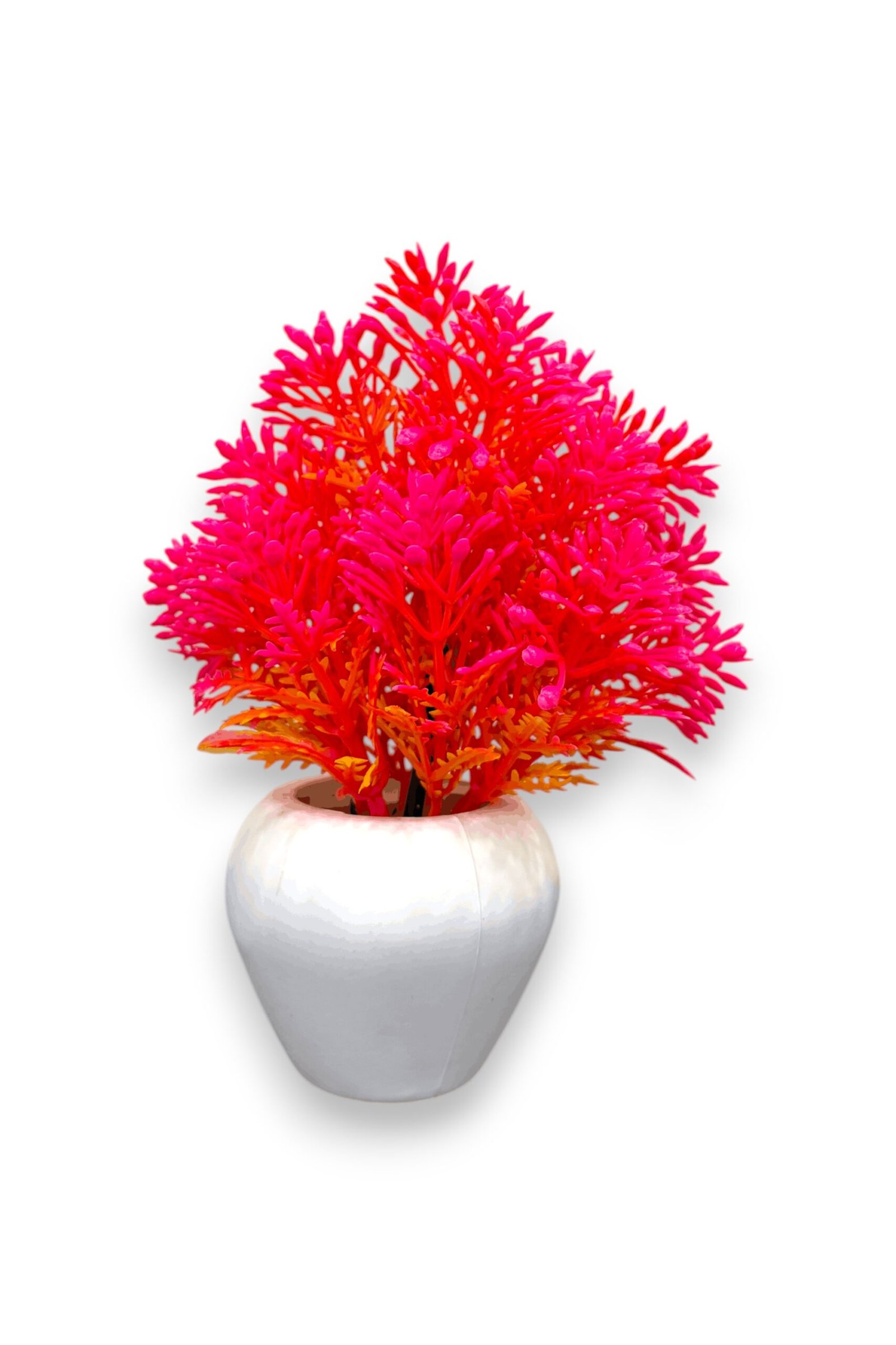 Artificial Orange & Pink Bonsai Plant with Apple-Shaped White Pot