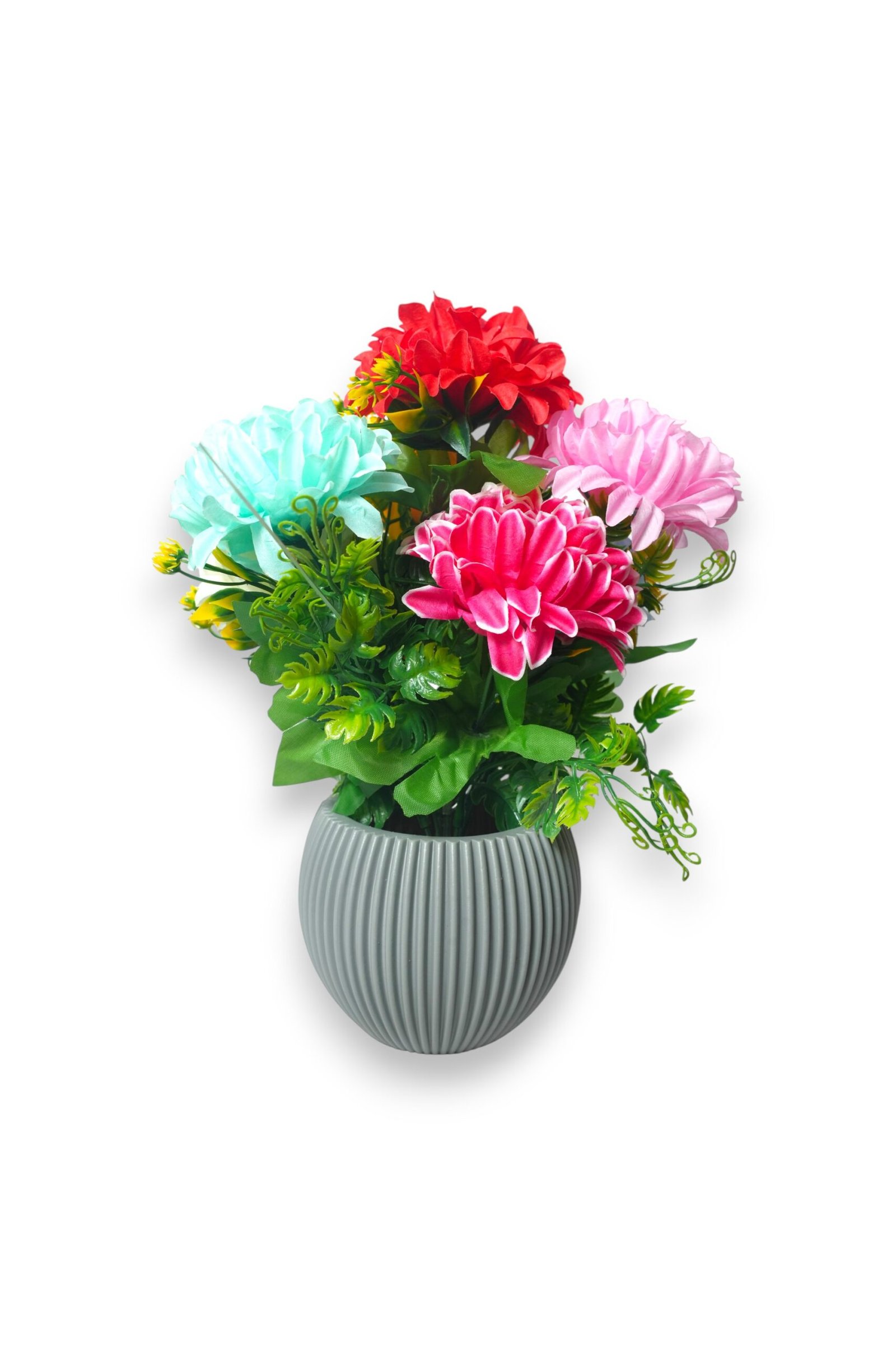 Artificial Peony Rainbow Color Flower Plant with Green Leaves