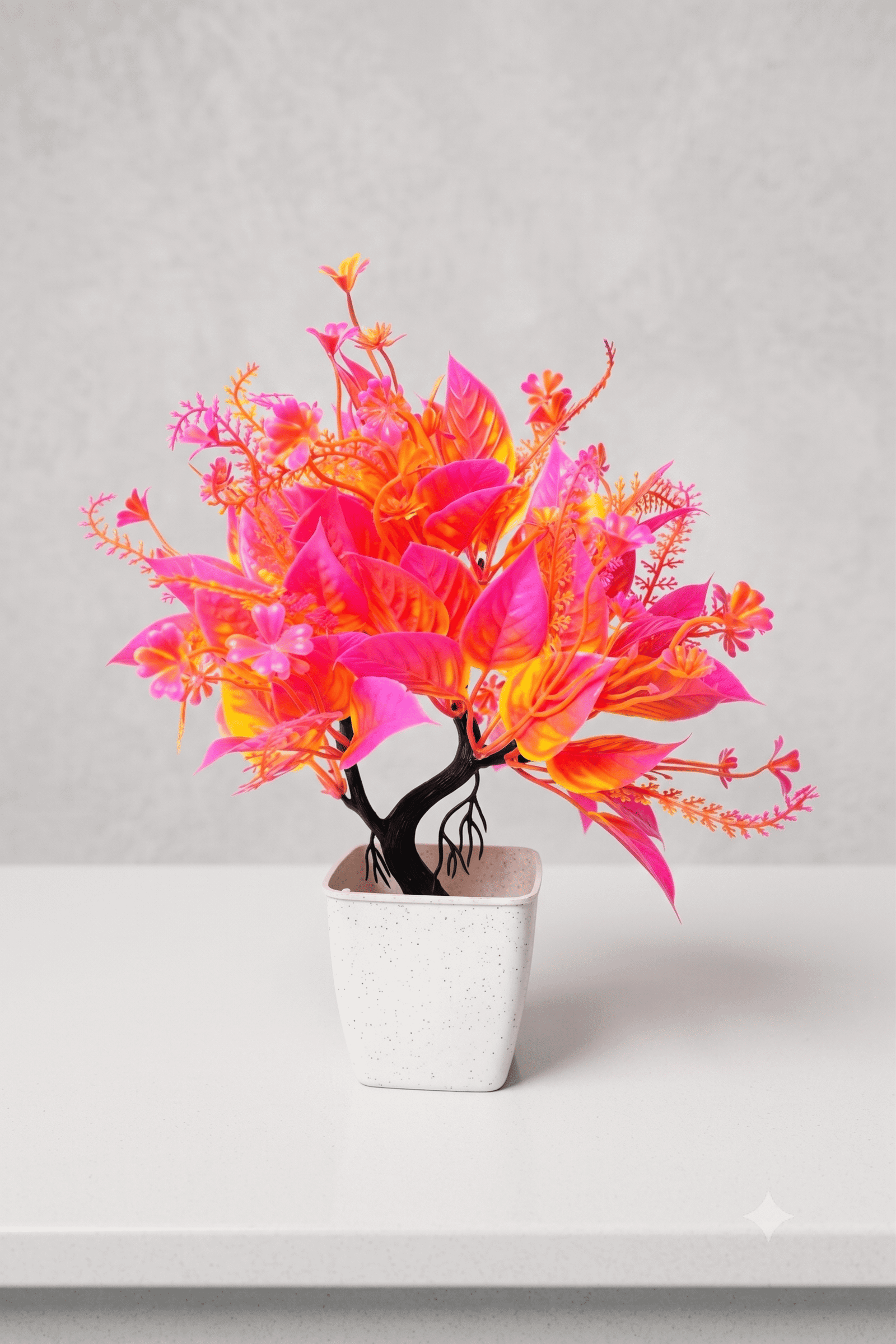 artificial pink oragne mix leaf plant with white pot