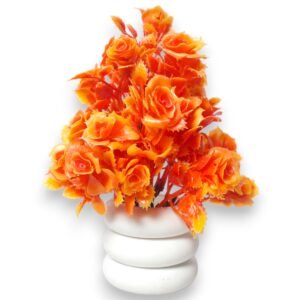 Artificial Sunshine Orange Rose Flower Plant with Tyre Shaped Pot