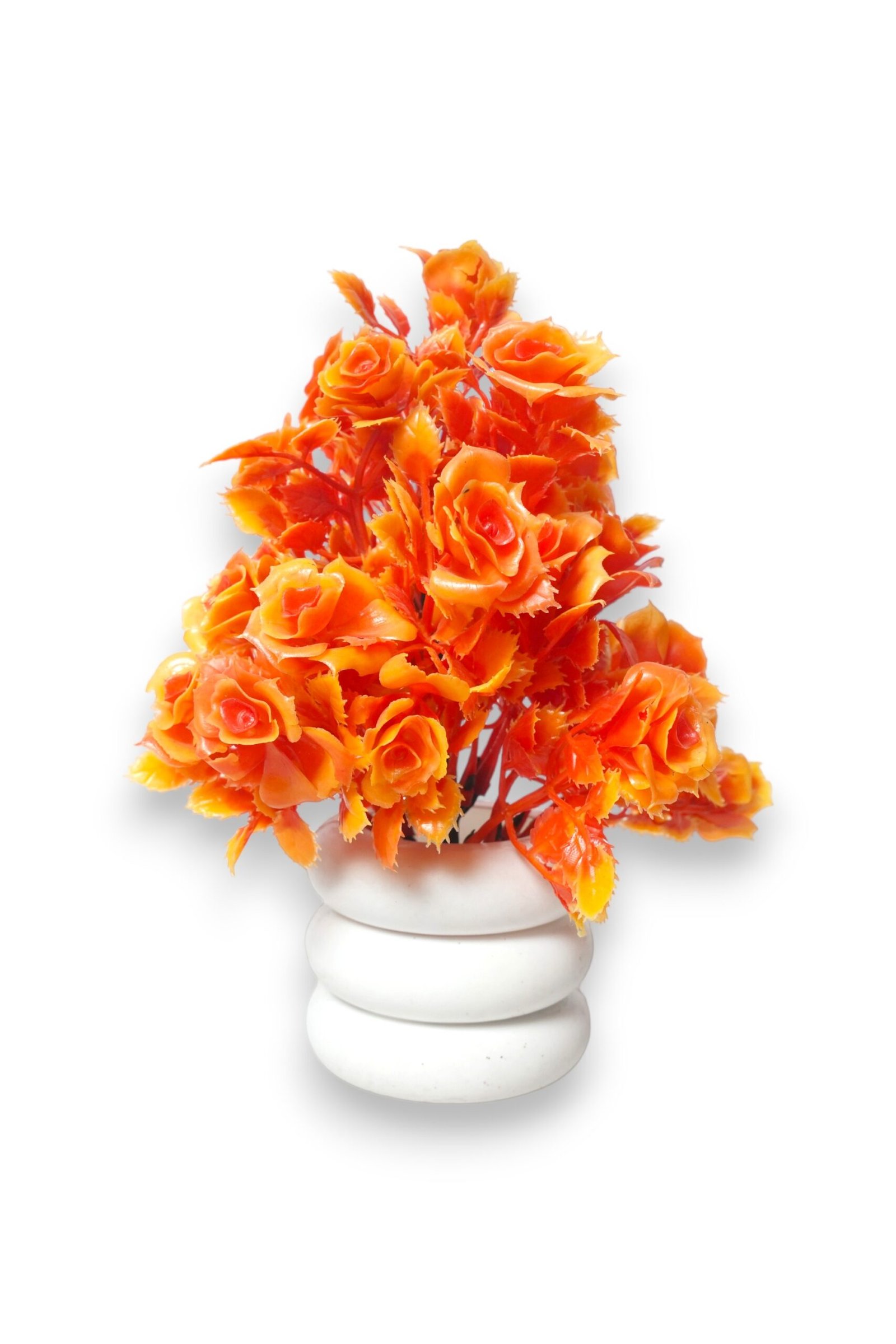 Artificial Sunshine Orange Rose Flower Plant with Tyre Shaped Pot