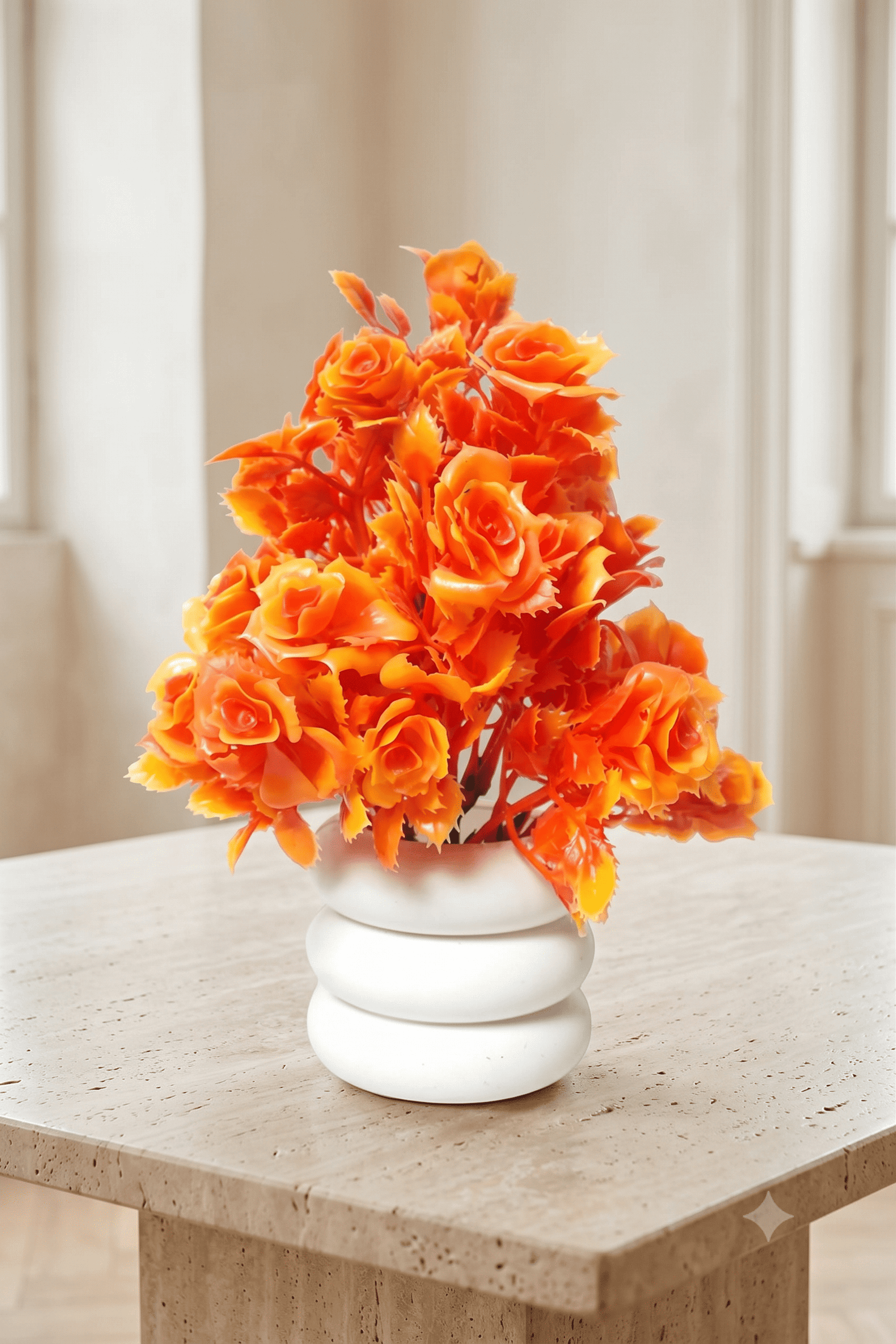 artificial orange flower with white pot