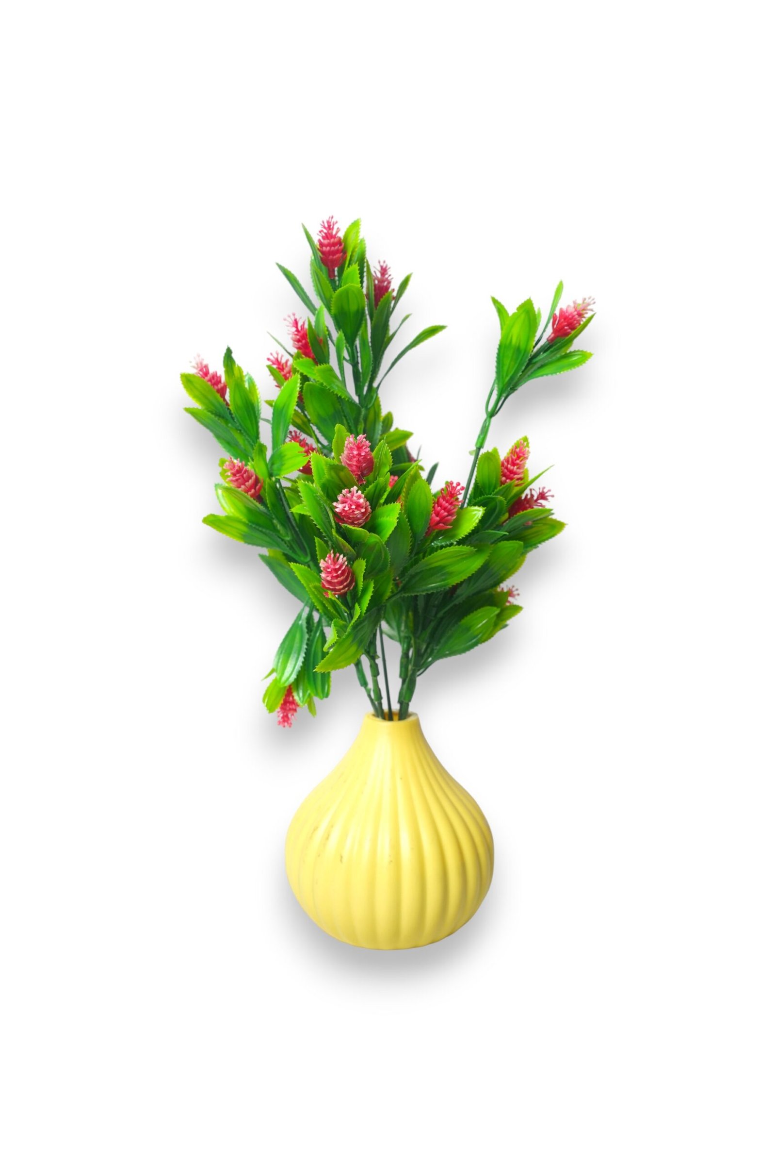 Artificial Red Swiss Lily Flowers plant with Yellow Designer Pot