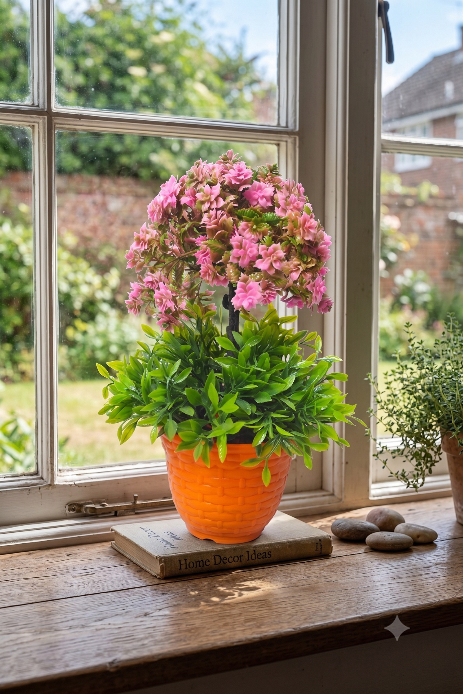 Kalanchoe Blossom plant with green bush and orage pot