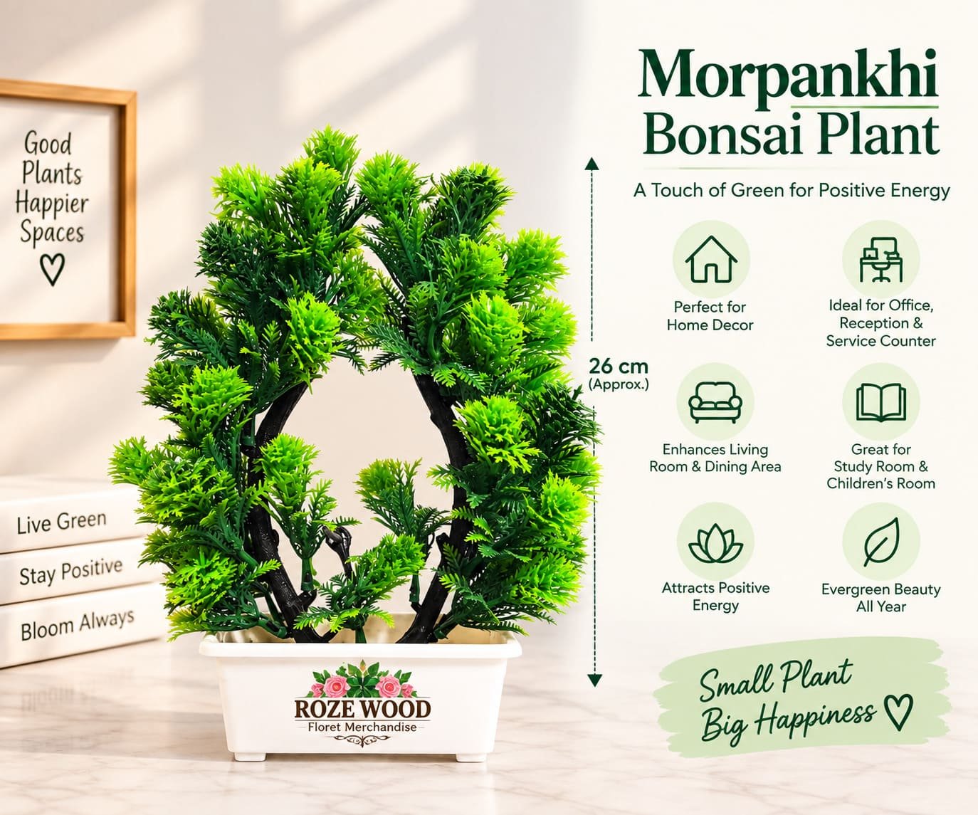 Morpankhi Artificial Bonsai Plant with Jupiter-Shaped Fancy White Pot
