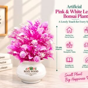 Pink & White Leaves Artificial Bonsai Plant with Matka-Shaped Pot