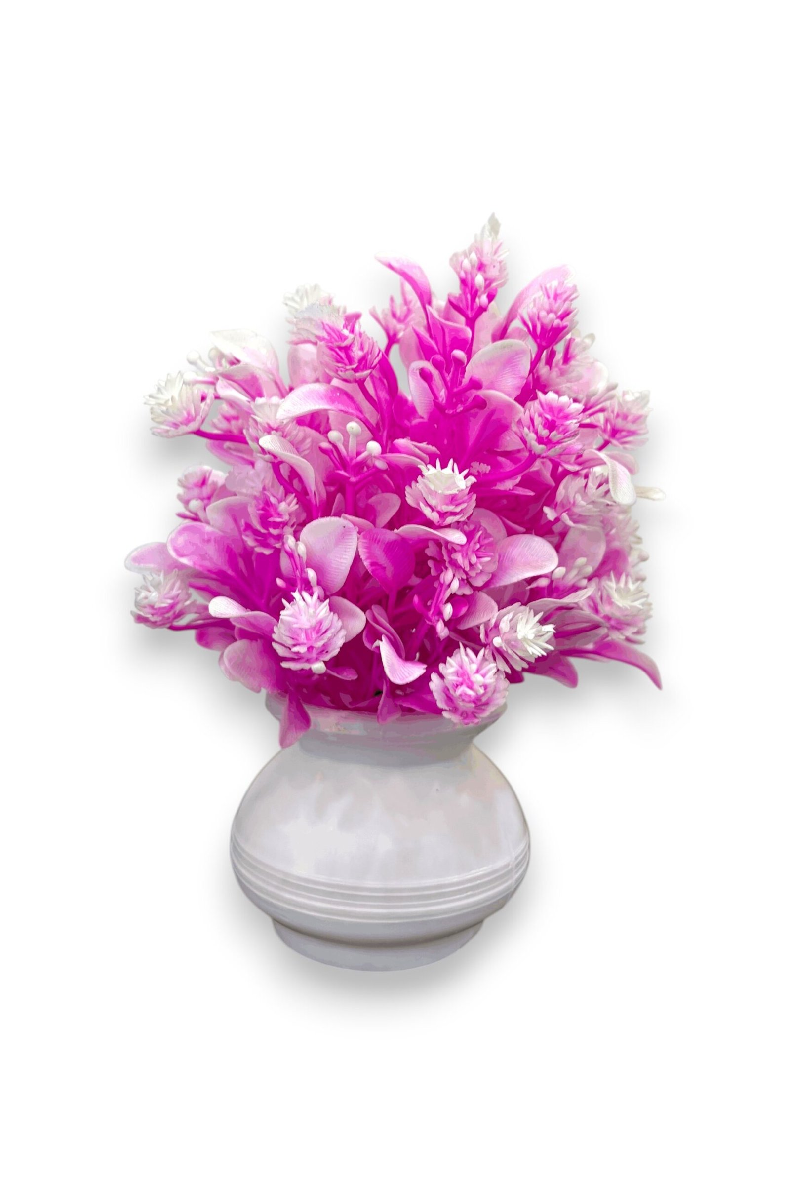 Artificial Pink & White Leaves Bonsai Plant with Matka-Shaped Pot